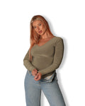 Sage V-Neck Long Sleeved Top
