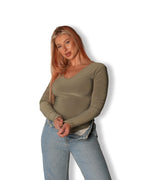 Sage V-Neck Long Sleeved Top