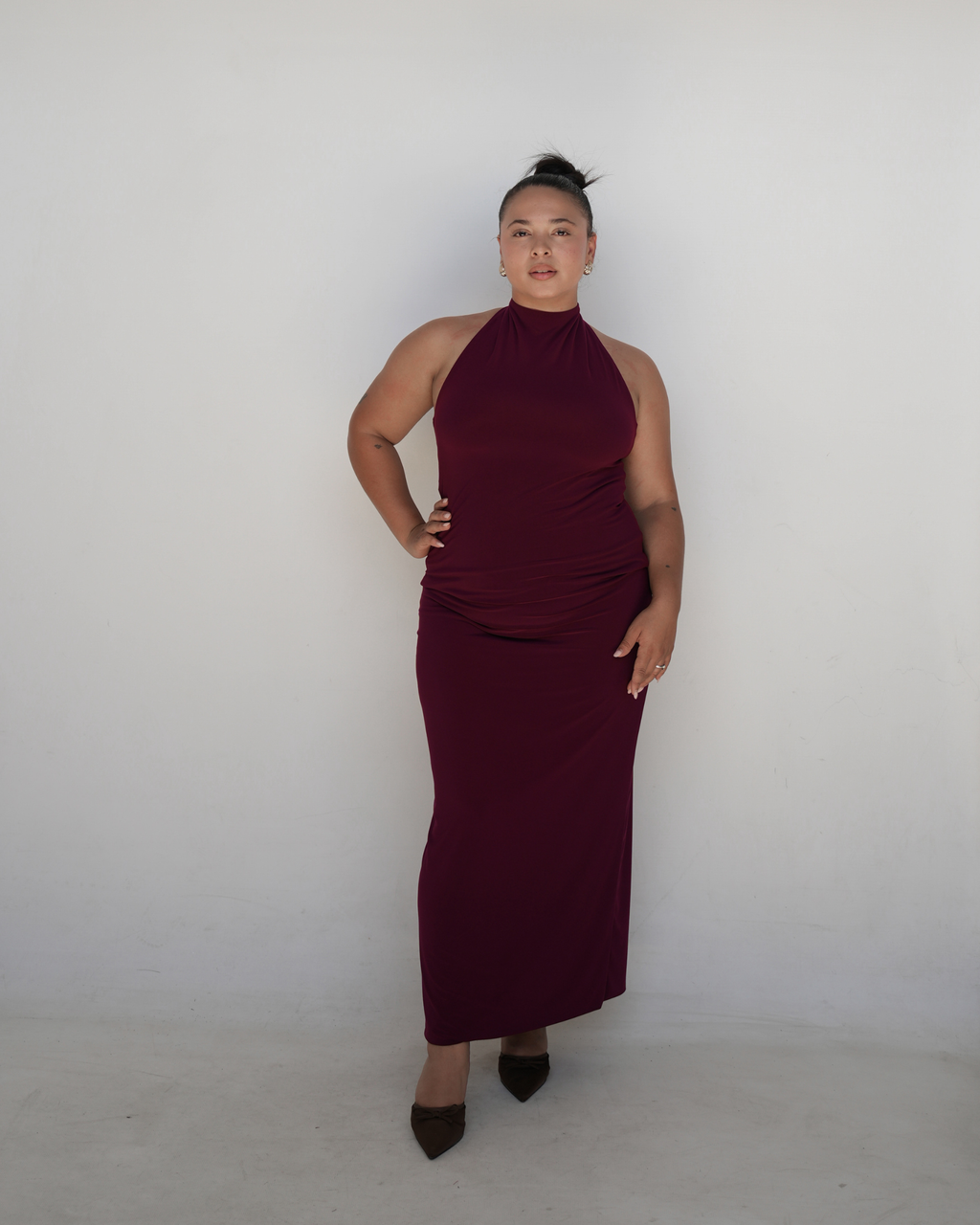 Maroon Smooth High Neck Dress