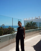 Black Crinkle Straight Leg Resort Pants