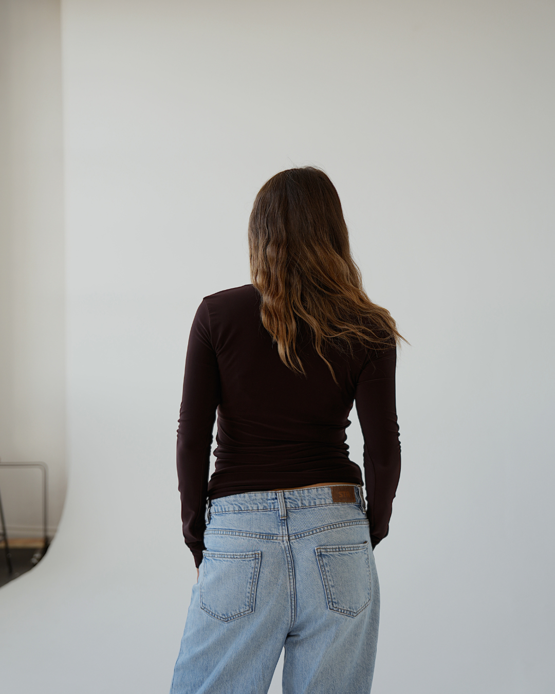 Chocolate Brown Square Neck Long Sleeved Top
