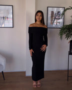 Black Bardot Sculpted Dress with Long Sleeves