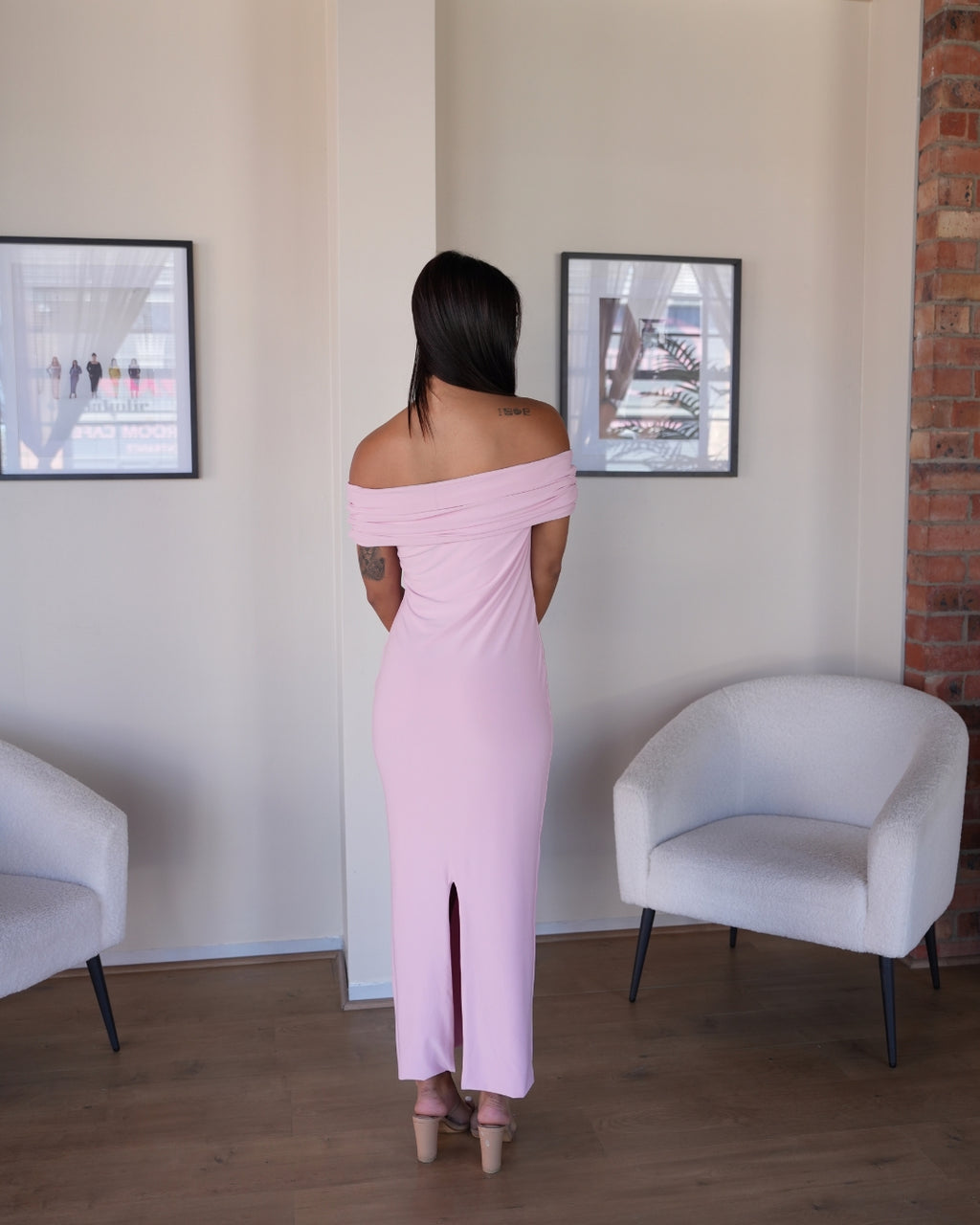 Baby Pink Off-shoulder Bardot Sculpted Dress