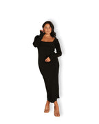 Black Long-sleeved Sculpted Dress