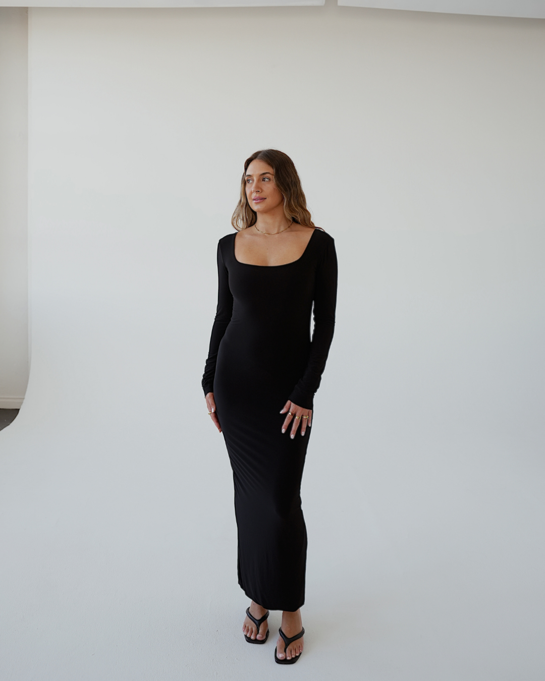 Black Long-sleeved Sculpted Dress