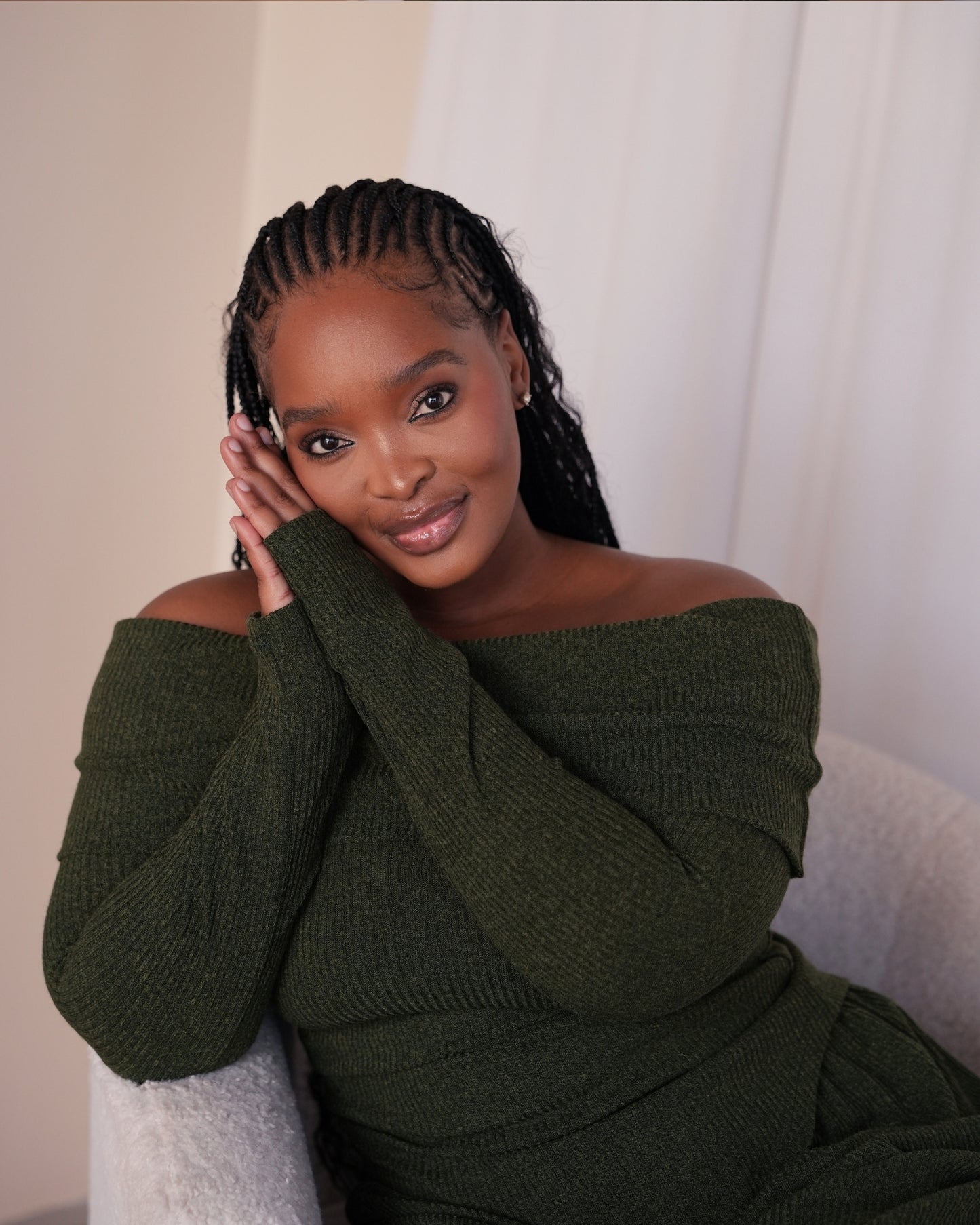 Military Green Knit Off Shoulder Top