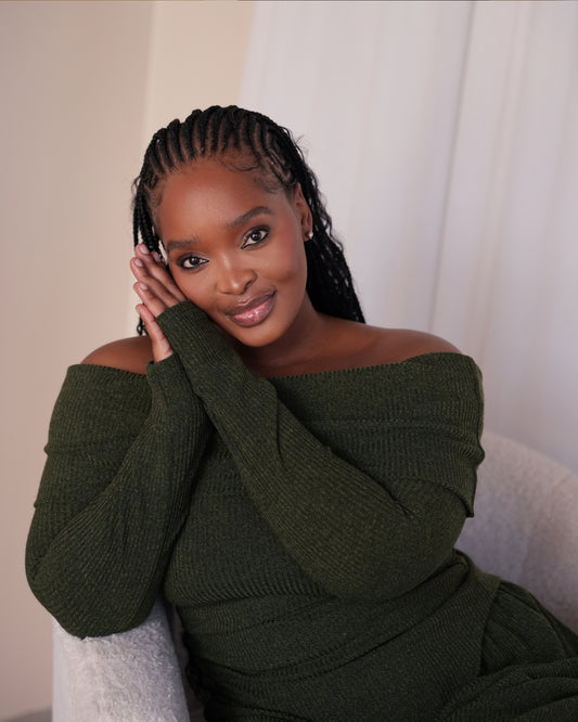 Military Green Knit Off Shoulder Top
