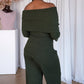 Military Green Knit Off Shoulder Top