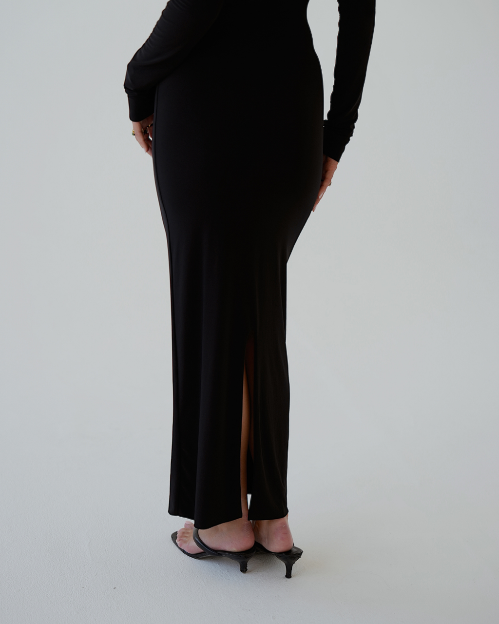 Black Long-sleeved Sculpted Dress