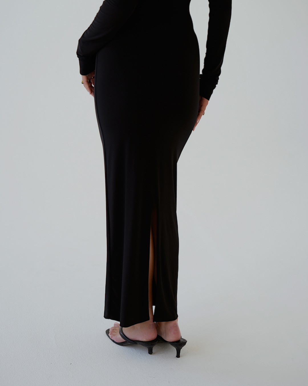 Black Long-sleeved Sculpted Dress