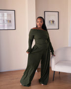 2XL | Military Green Knit Straight Leg Pants (100cm)