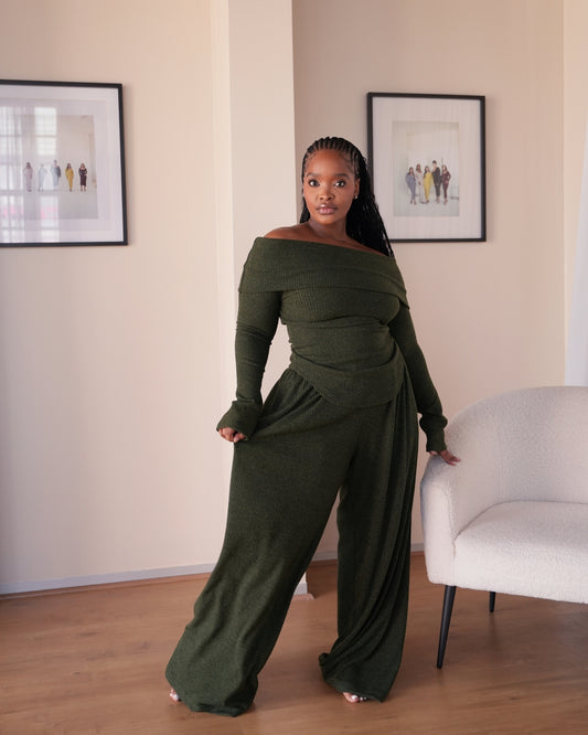 Military Green Knit Straight Leg Pants