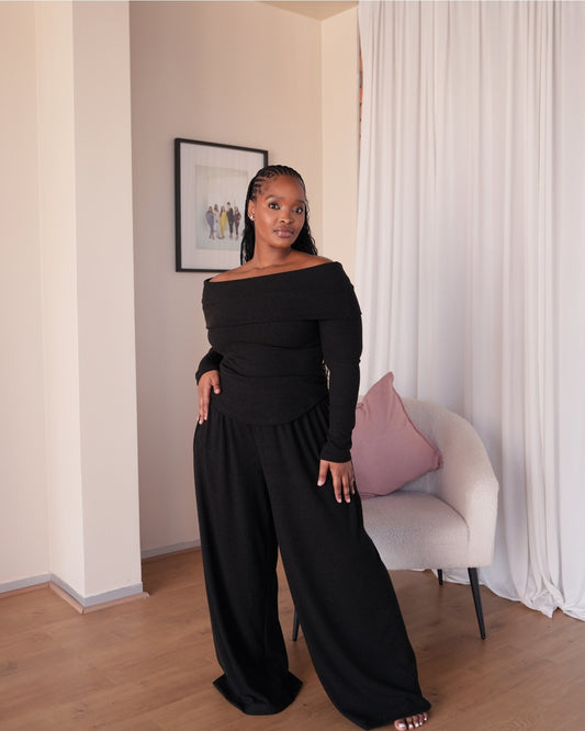 Charcoal Knit Straight Leg Pants