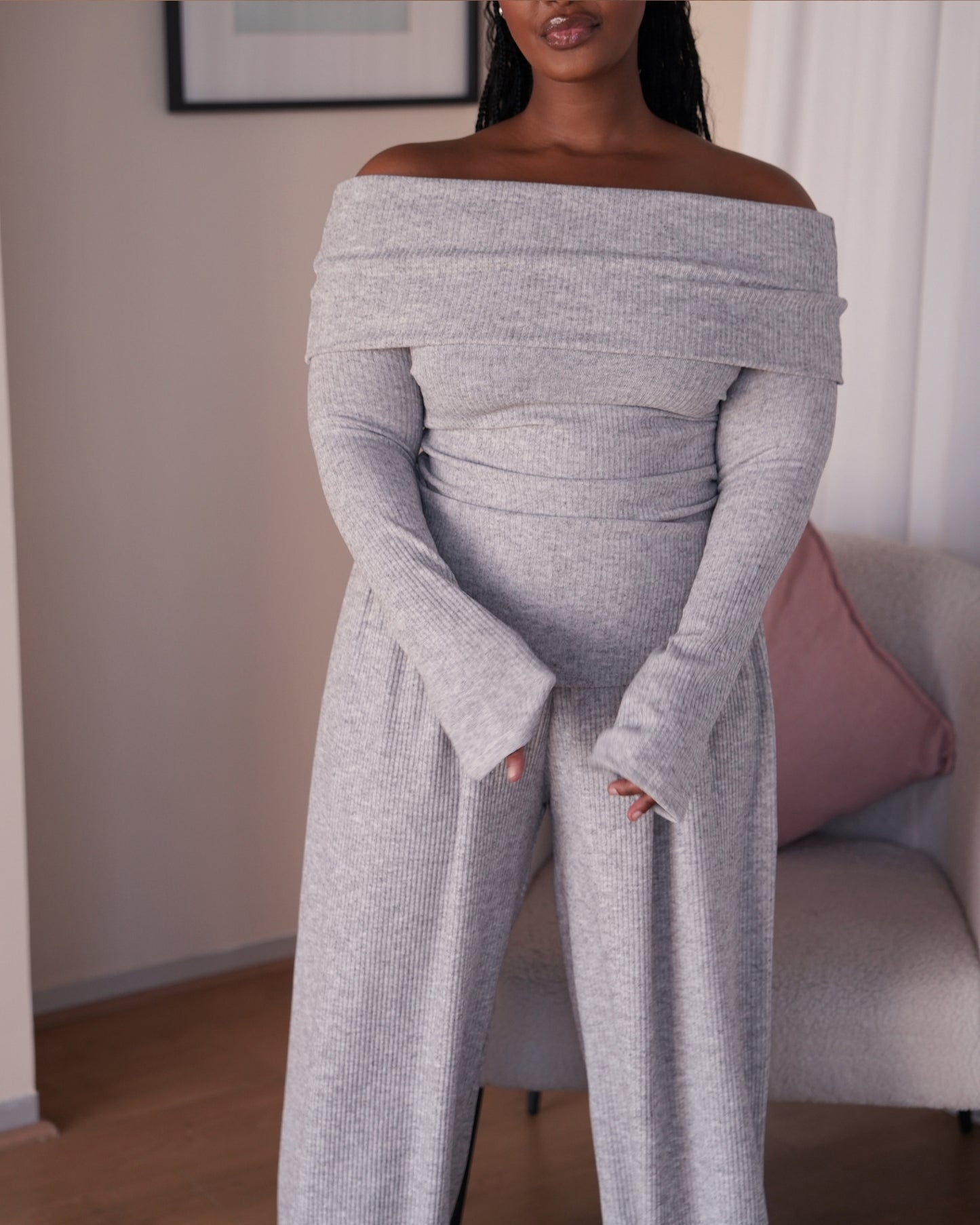 Grey Knit Straight Leg Pants