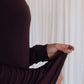 Chocolate Brown Crew-Neck Sculpted Dress with Long Sleeves