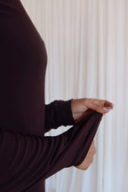 Chocolate Brown Crew-Neck Sculpted Dress with Long Sleeves