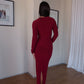Maroon Crew-Neck Sculpted Dress with Long Sleeves