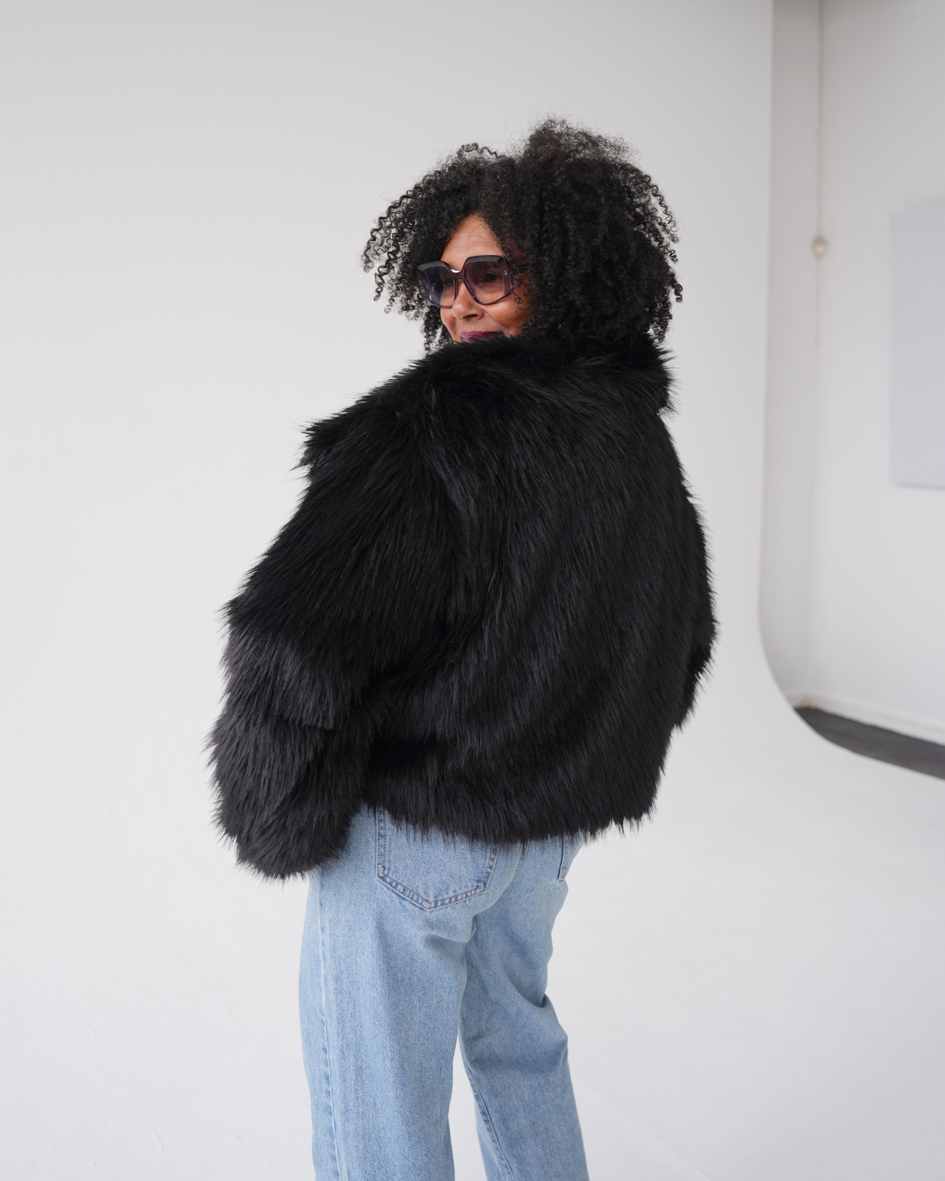 Black Luxe Faux Fur Coat