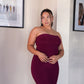 M | Dark Maroon Strapless Dress with Keyhole Cut-Out