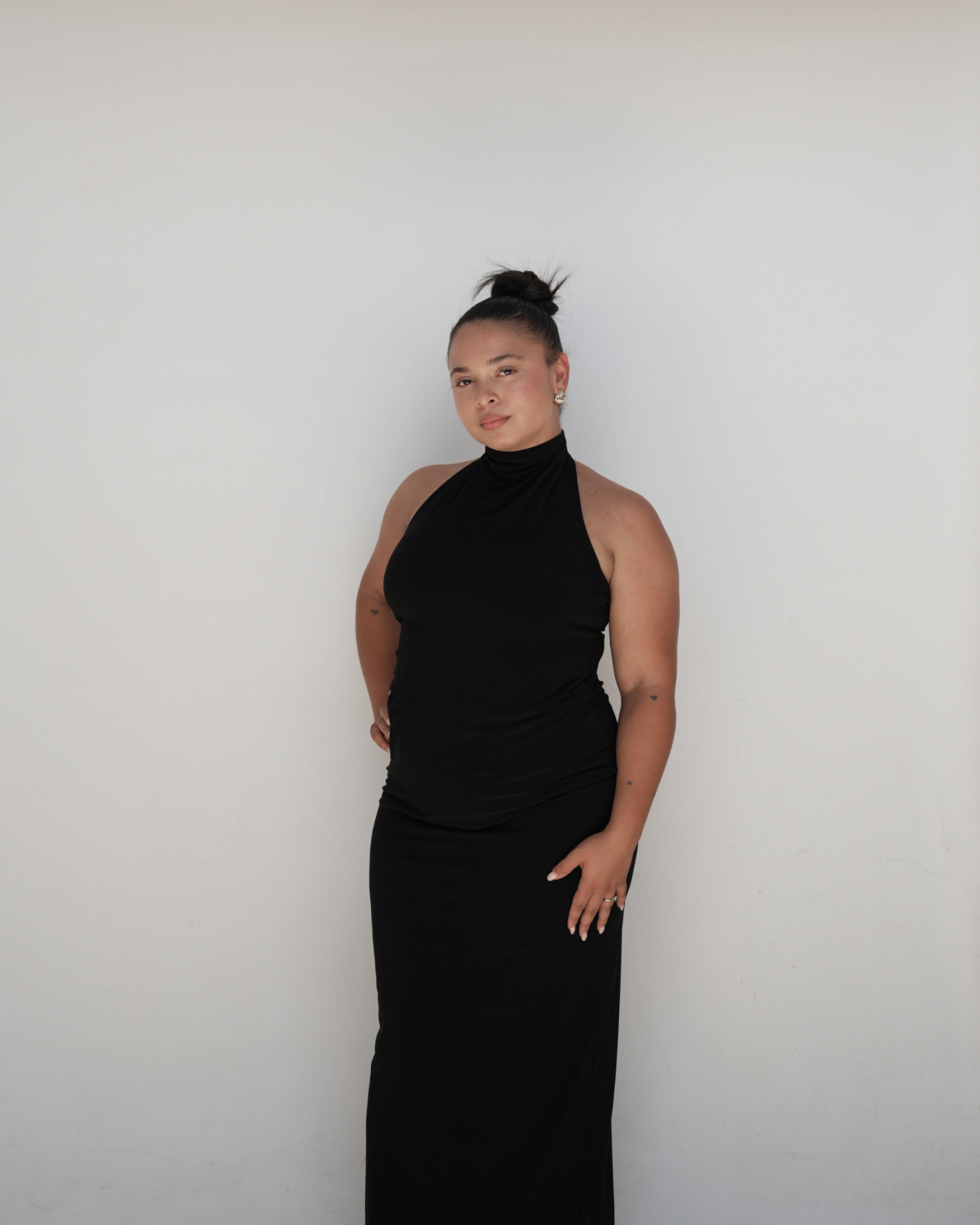 Black Smooth High Neck Dress