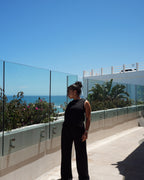 Black Crinkle Straight Leg Resort Pants