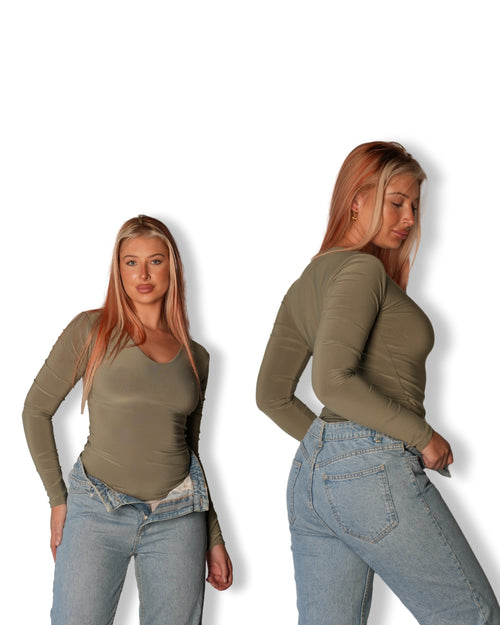 2XL | Sage V-Neck Long Sleeved Top