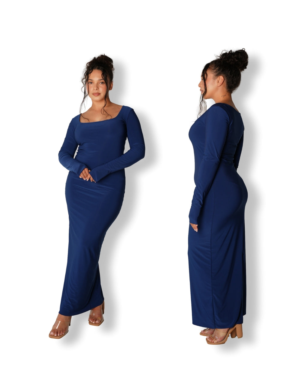 Navy Blue Long-sleeved Sculpted Dress
