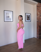 Warm Pink Strapless Dress with Keyhole Cut-Out