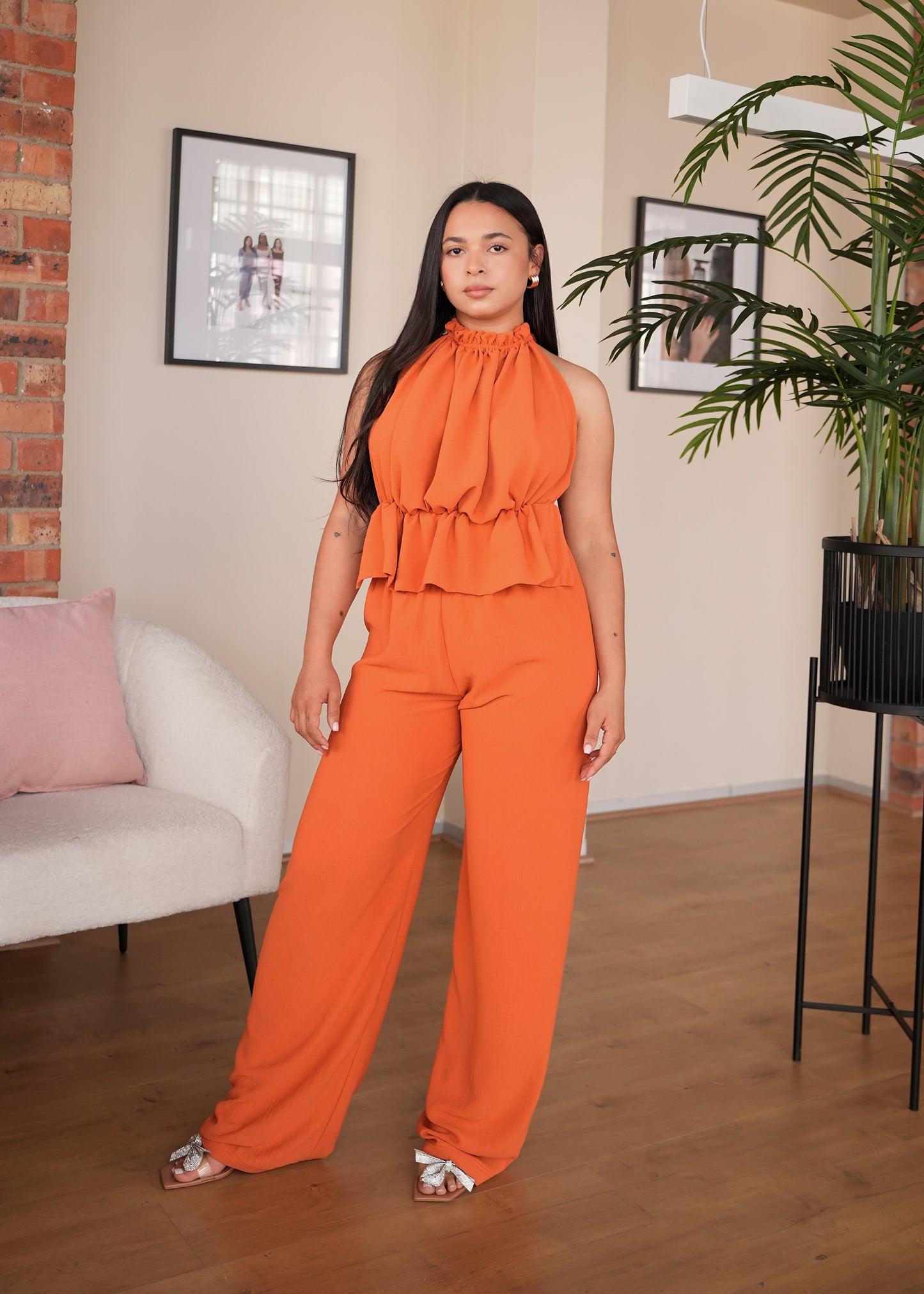 Rust Crinkle Straight Leg Resort Pants