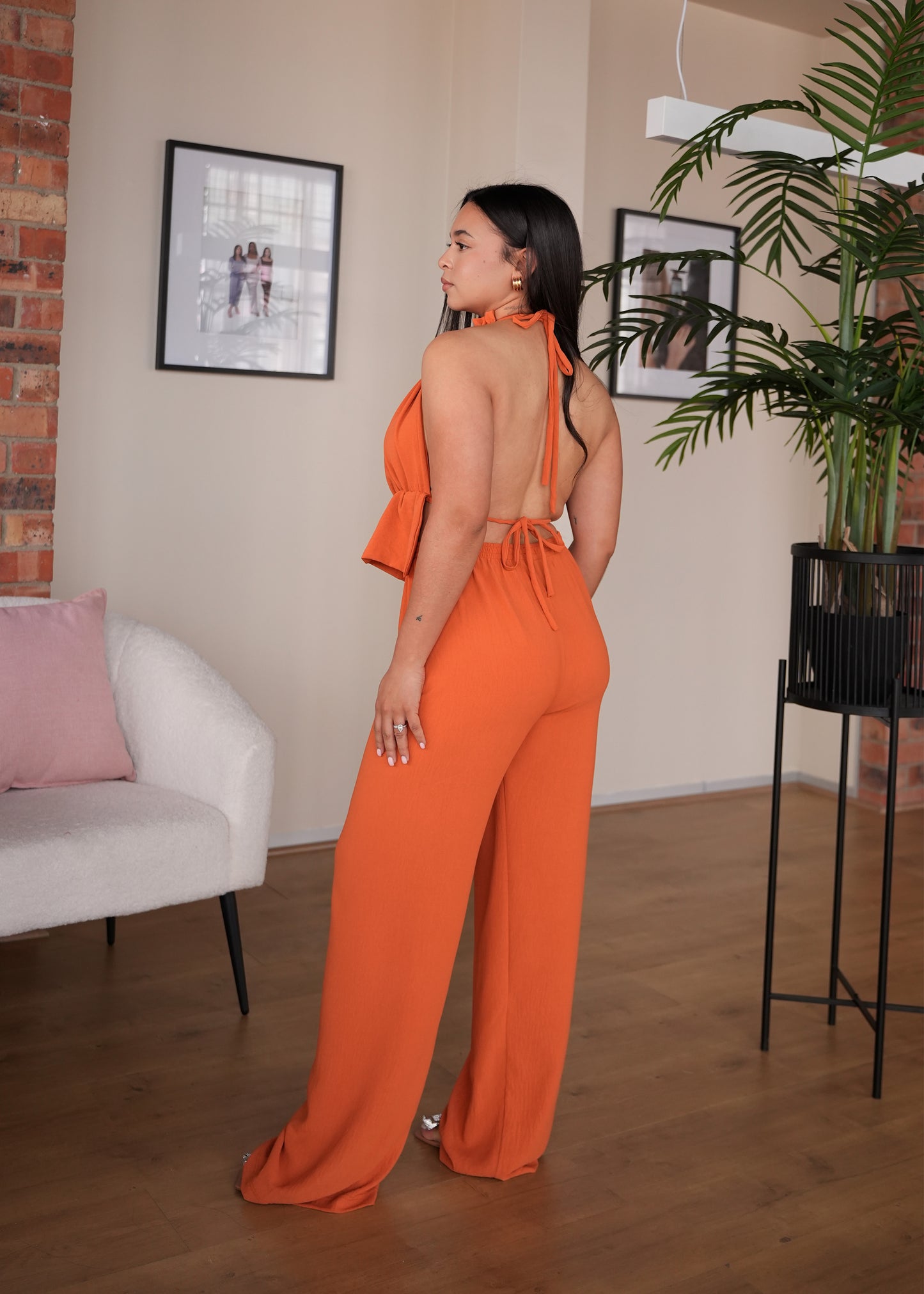 Rust Crinkle Straight Leg Resort Pants