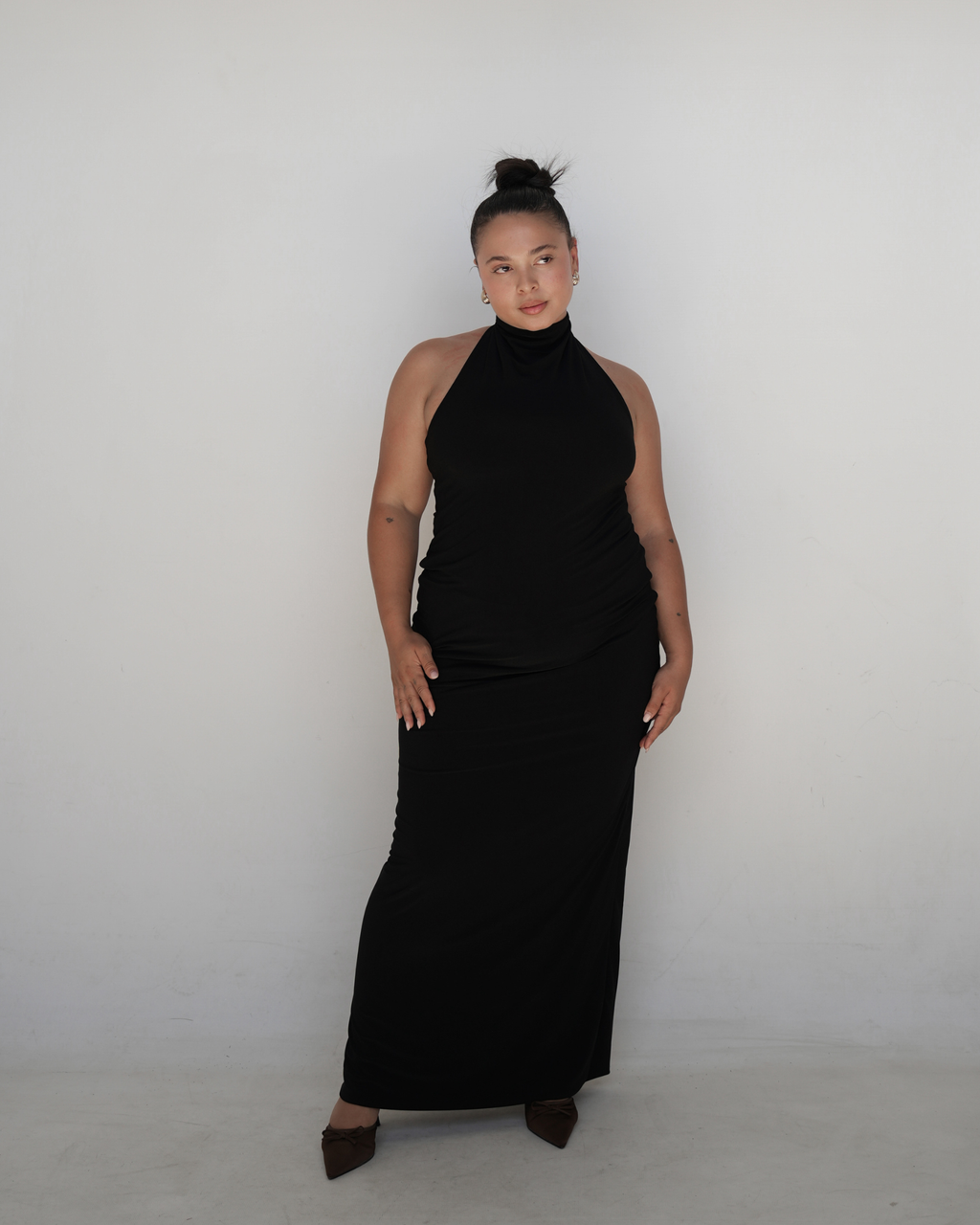 Black Smooth High Neck Dress