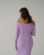 Lilac Bardot Sculpted Dress with Long Sleeves