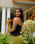 Black Crinkle Strapless Bubble Top