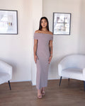 M | Extra Length | Mocha Off-shoulder Bardot Sculpted Dress