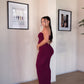 M | Dark Maroon Strapless Dress with Keyhole Cut-Out