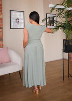 Mint Cowl Neck Drop Waist Midi Dress