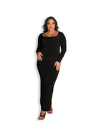Black Long-sleeved Sculpted Dress