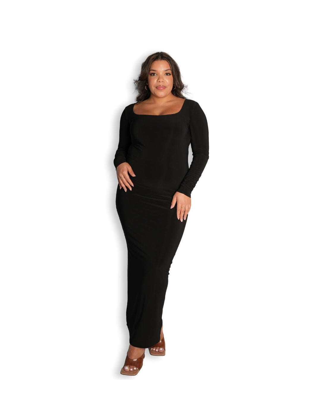 Black Long-sleeved Sculpted Dress