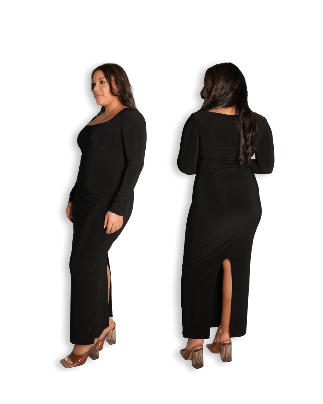 Black Long-sleeved Sculpted Dress