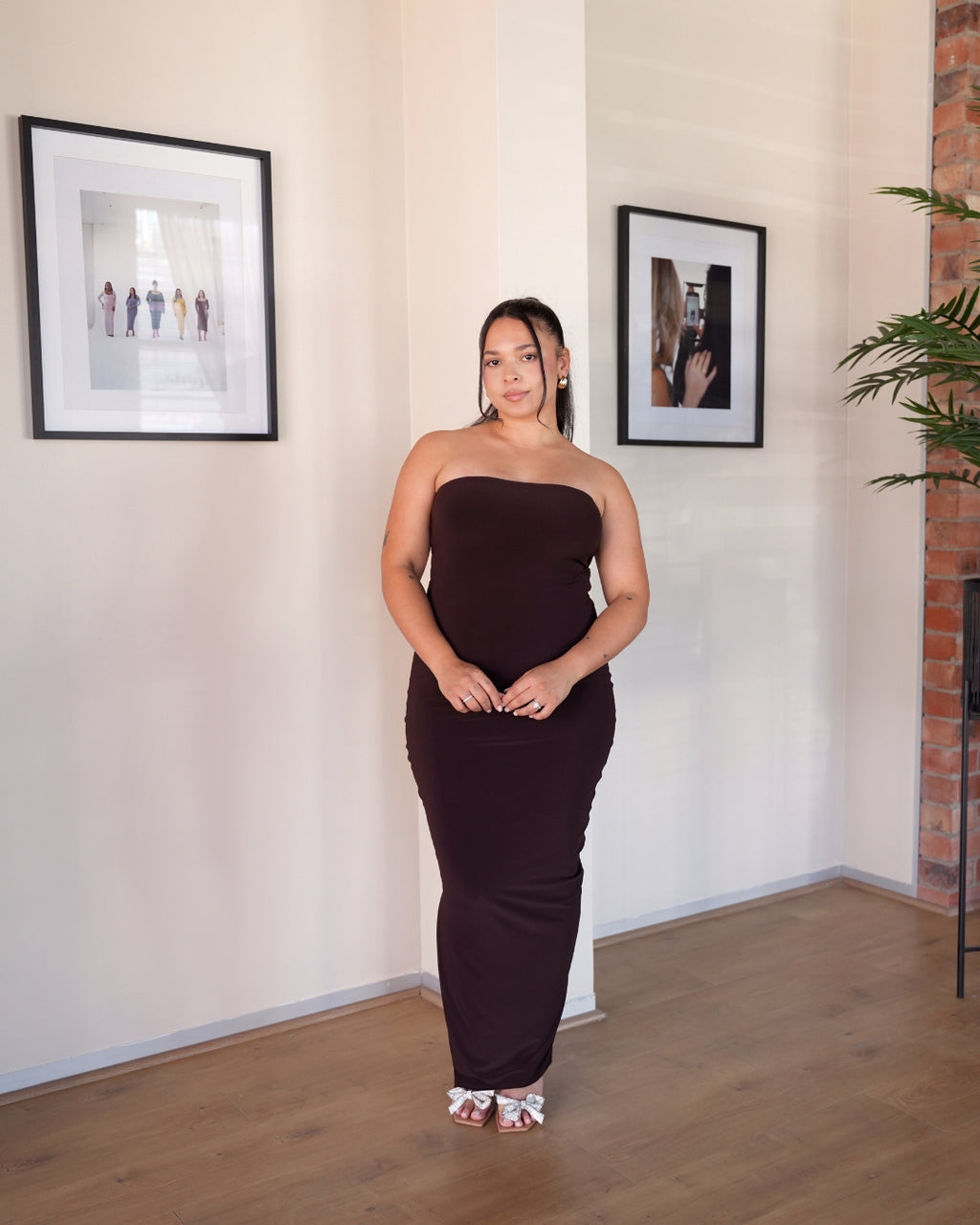 M | Chocolate Brown Strapless Dress with Keyhole Cut-Out