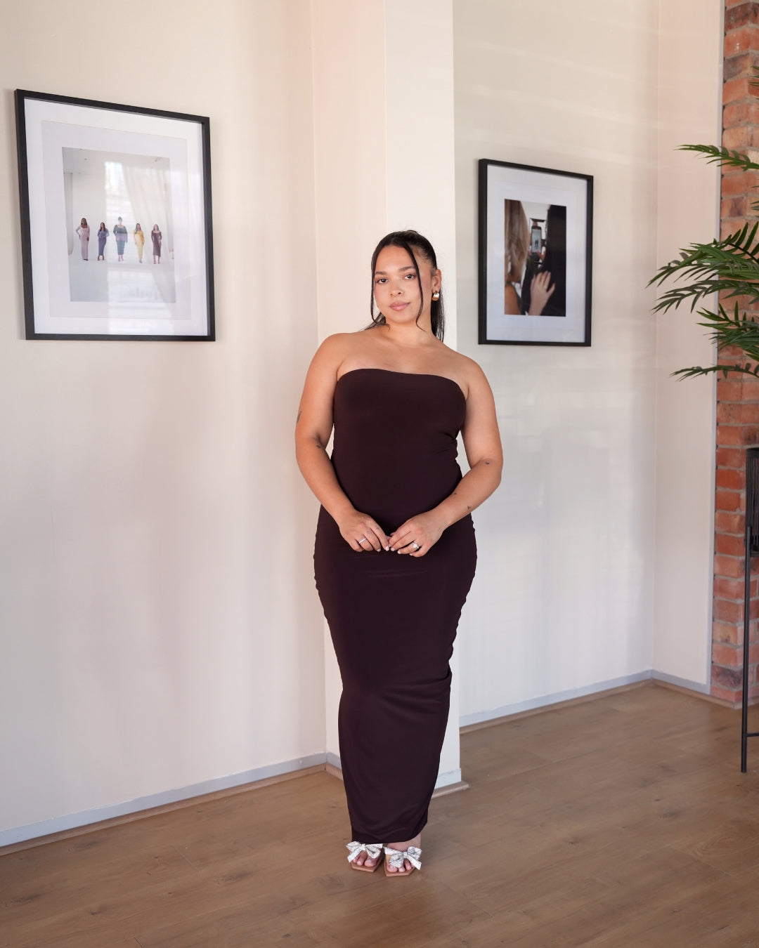 M | Chocolate Brown Strapless Dress with Keyhole Cut-Out