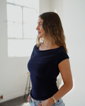 Navy Blue Cowl Neck Top