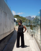 Black Crinkle Straight Leg Resort Pants