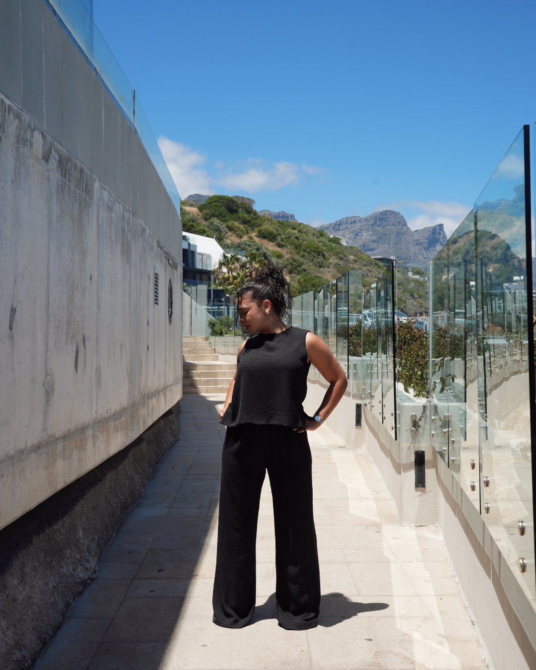 Black Crinkle Straight Leg Resort Pants