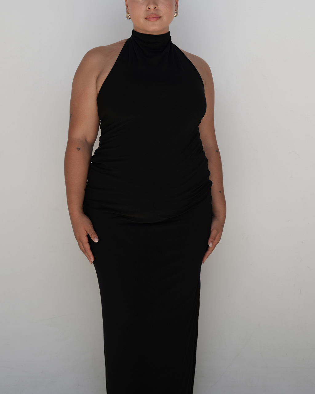 Black Smooth High Neck Dress