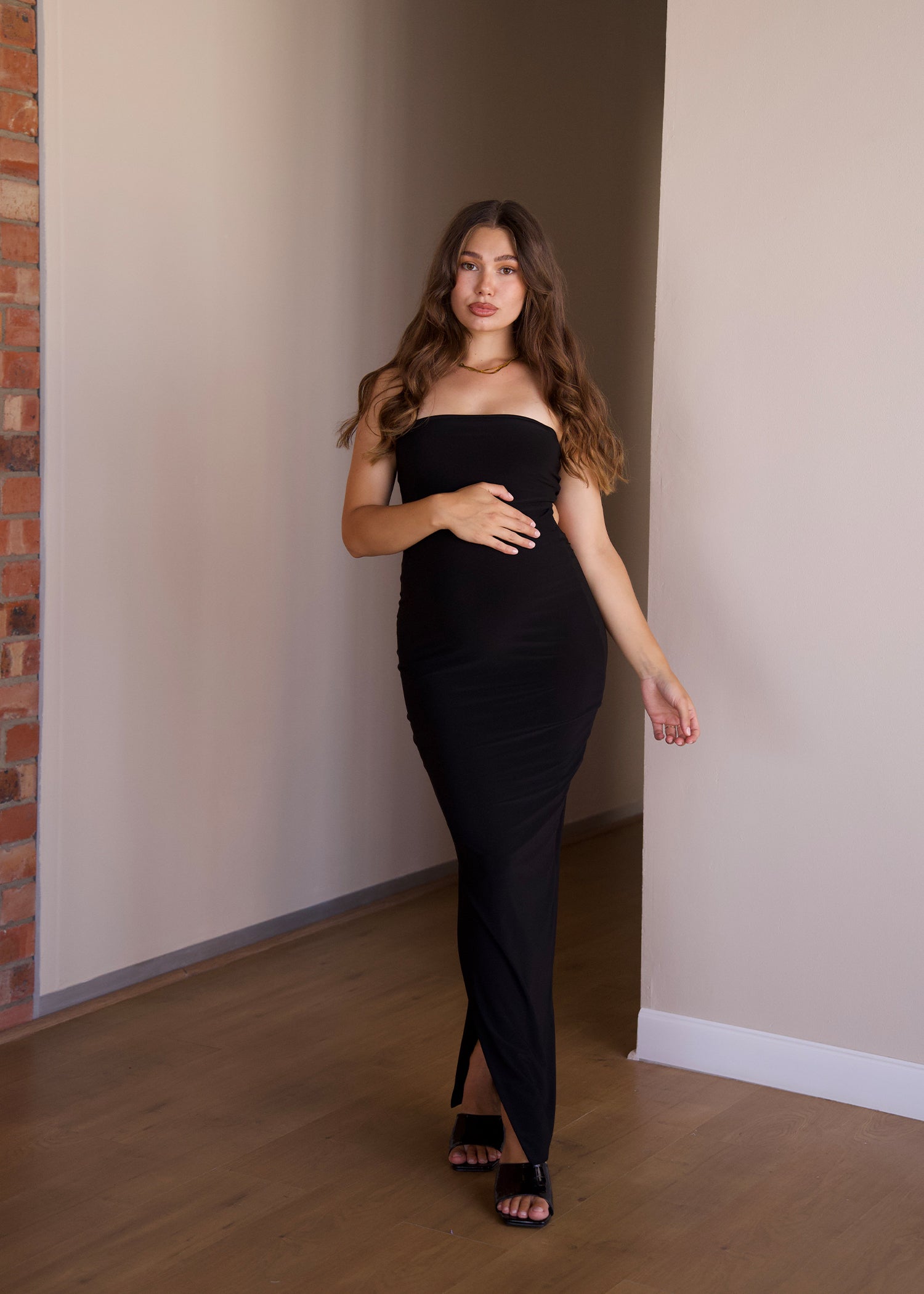 Black Strapless Dress with Keyhole Cut-Out
