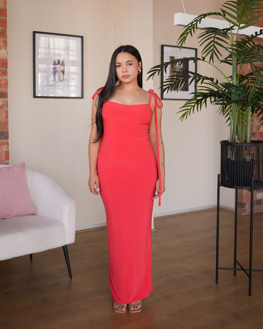 Burnt Orange Bow Tie Evening Dress