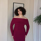 L | Maroon Bardot Sculpted Dress with Long Sleeves
