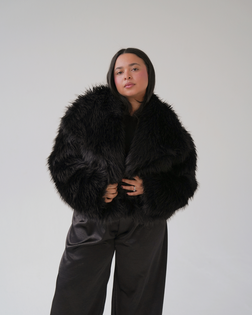 Black Luxe Faux Fur Coat