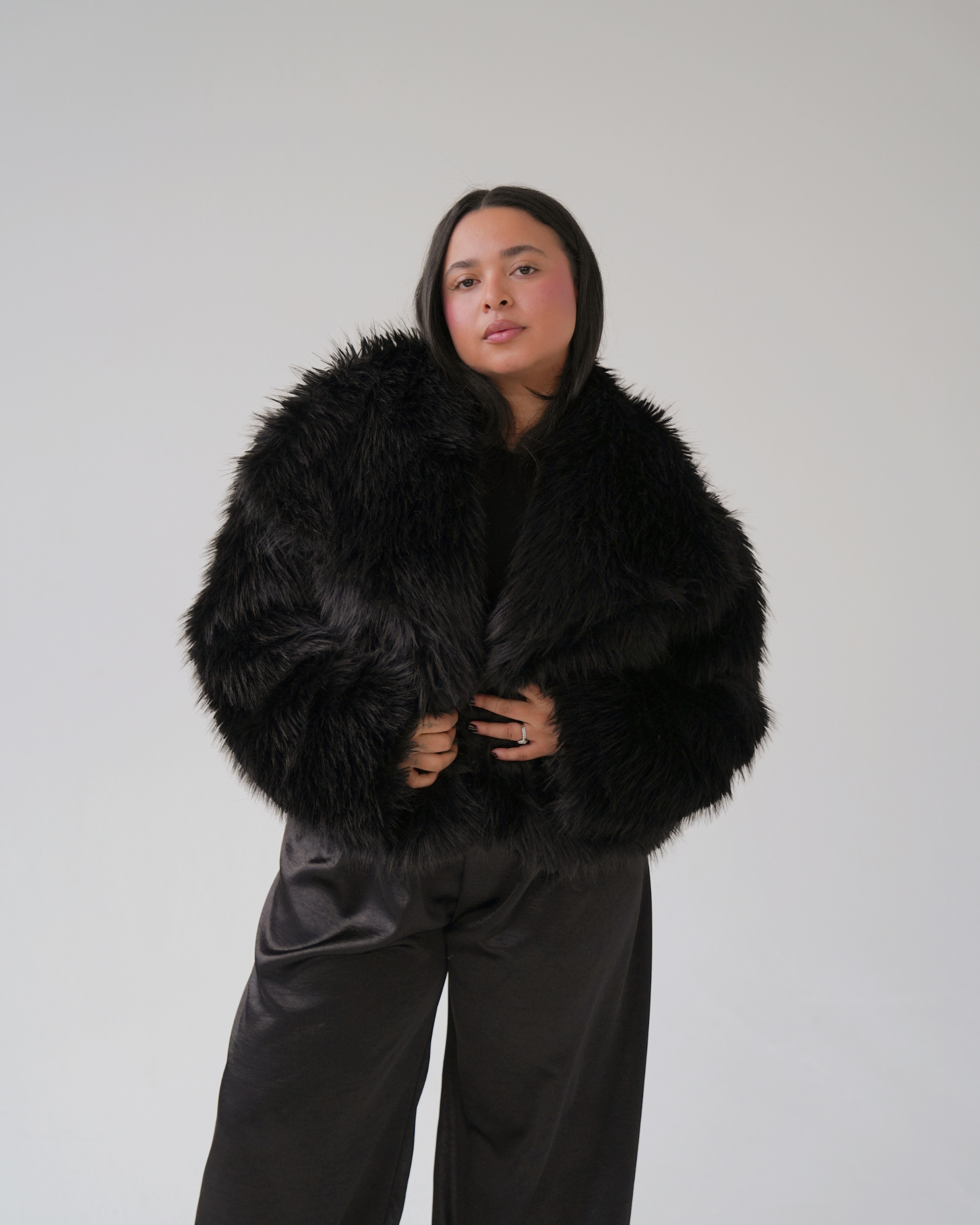 Black Luxe Faux Fur Coat